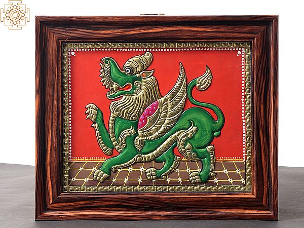Chinese Feng Shui Pi Yao\Pixiu Tanjore Painting with Wooden Frame