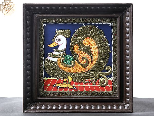Annam (Peacock) | Tanjore Painting | With Teakwood Frame