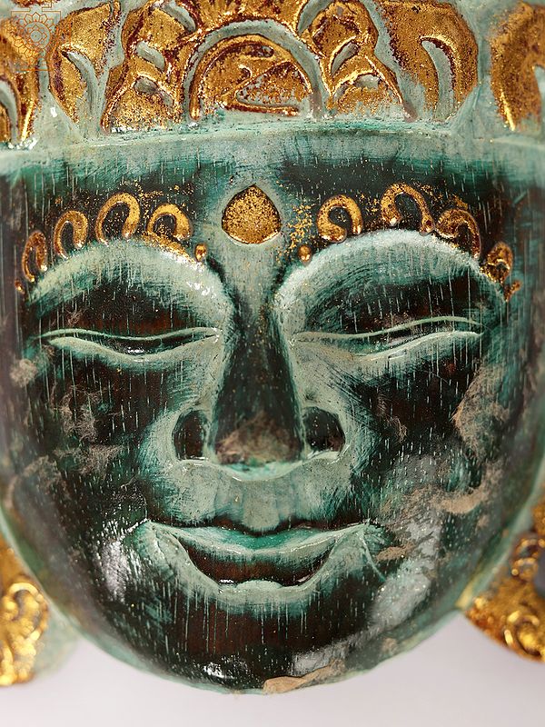 8" Wooden Lord Buddha Mask Wall Hanging Exotic India Art