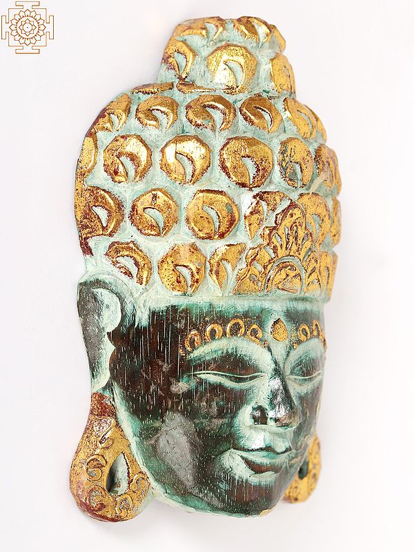 8" Wooden Lord Buddha Mask Wall Hanging Exotic India Art