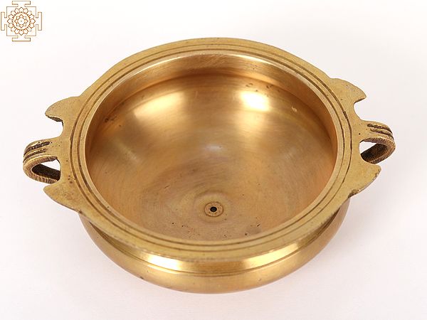 6" Small Brass Urli Bowl With Handles - Home Decor