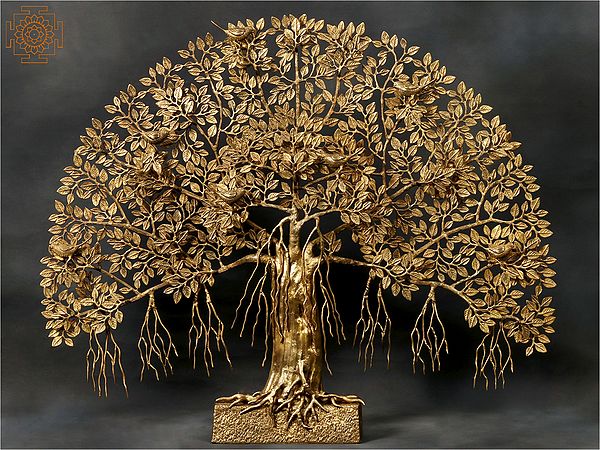 46" Large Brass Tree of Life with Perched Birds and Stand