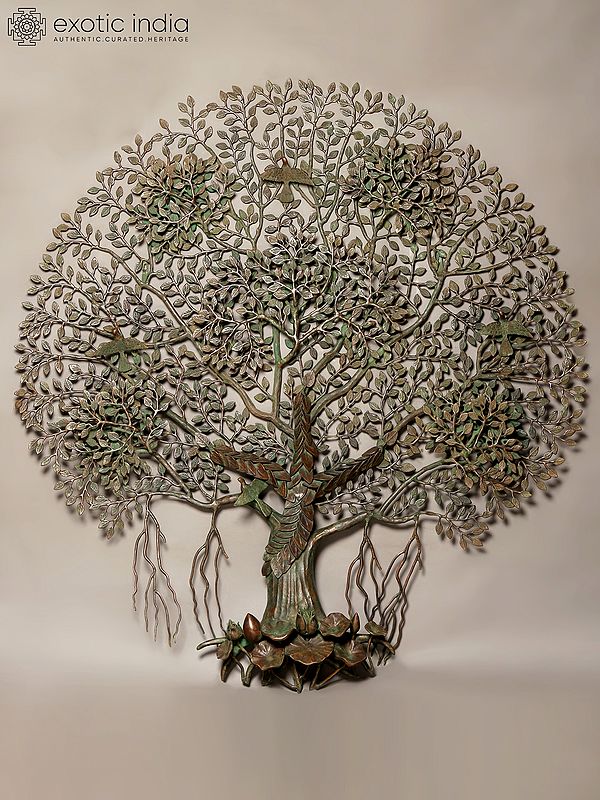 52"  Large Brass Tree of Life with Perched Birds | Wall Hanging