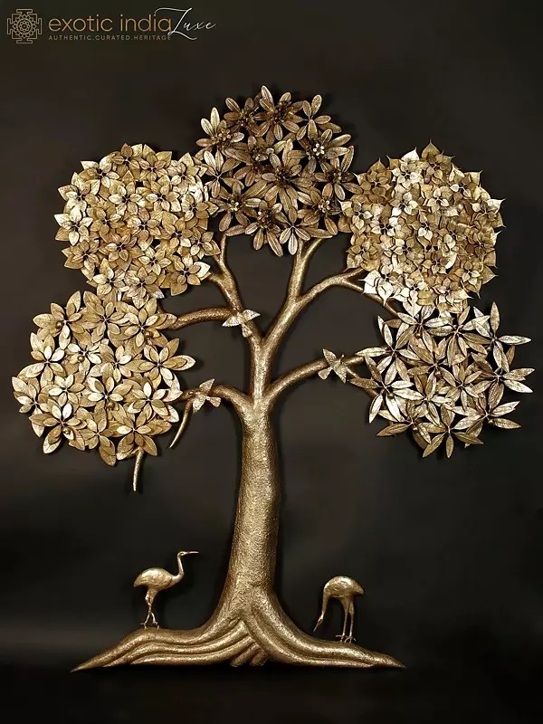 74" Super Large Brass Tree of Life with Five Different Leaves Design | Wall Mounted