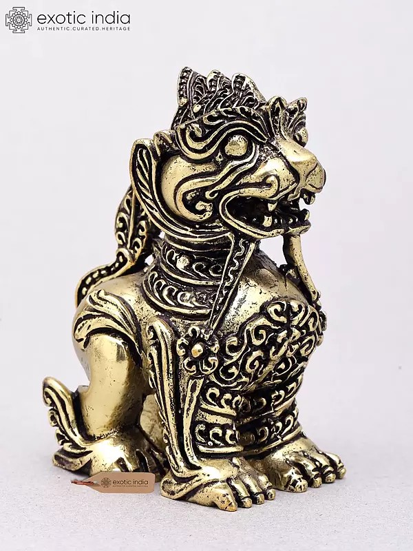 3" Small Superfine Yali Guardian Lion | Handcrafted Brass Temple Protector Statue
