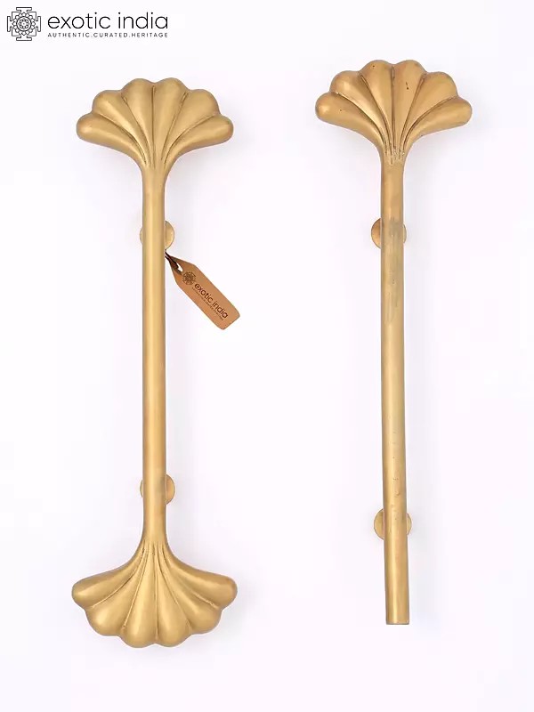18" Pair of Designer Brass Door Handles with Leaf Motif