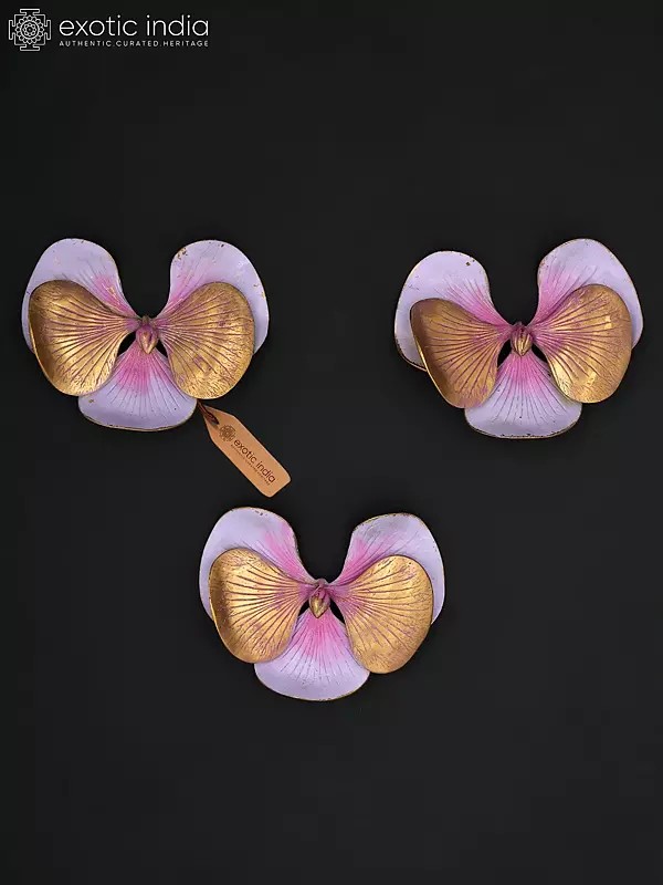 Set of 3 Brass Orchid Floral Wall Hangings