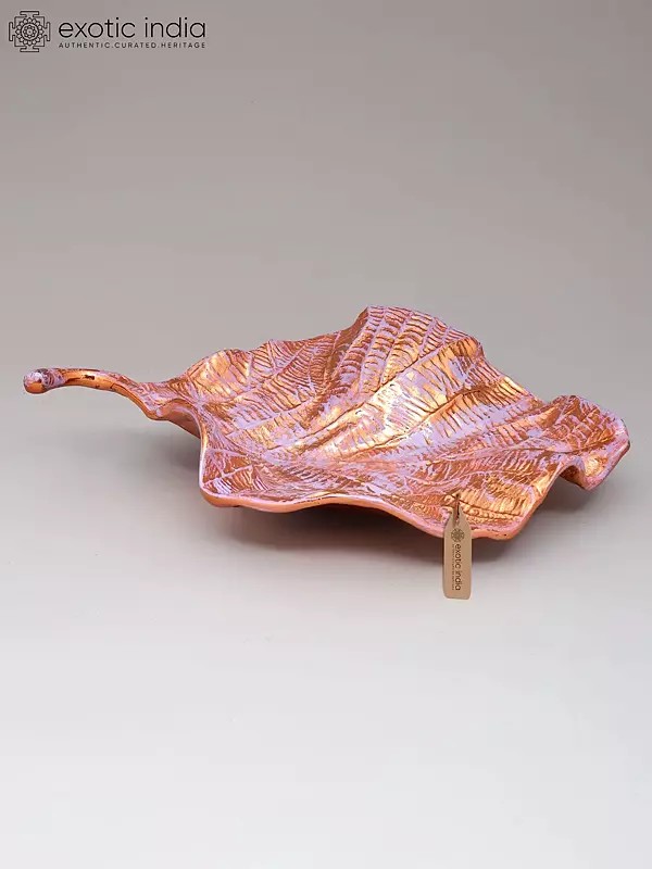 11" Handpainted Brass Leaf Shaped Decorative Platter