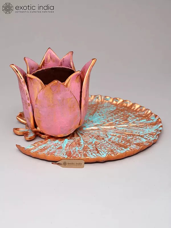 Decorative Lotus Candle Holder with Leaf Base