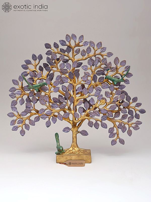 Metal Lilac Tree Sculpture with Parrots