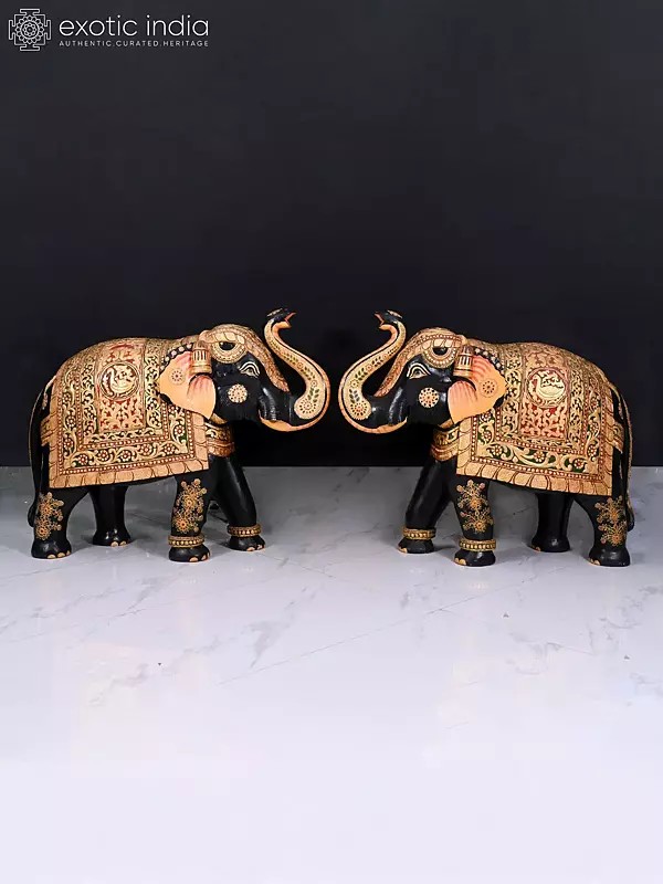 47" Welcoming Elephant | Wooden Pair Statue | Handmade Indian Art