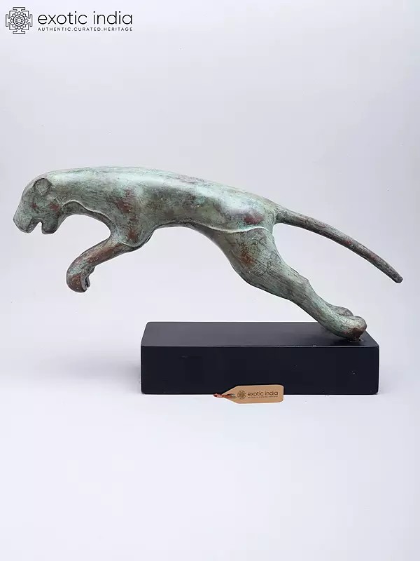 9" Decorative Brass Jaguar on Wood Base | Table Decor