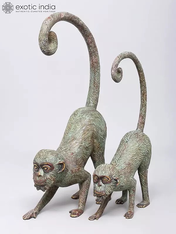 24" Decorative Pair of Monkeys | Brass Statues | Home Decor