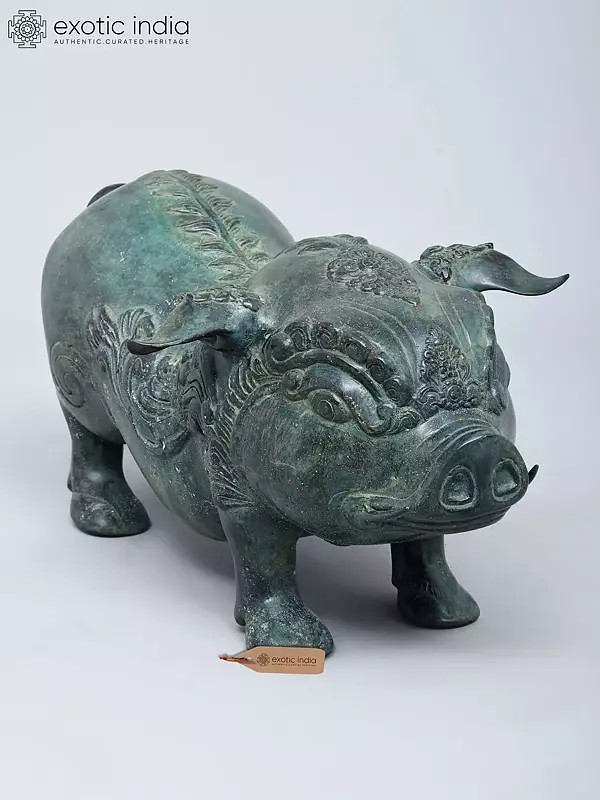 19" Decorative Pig Statue in Brass | Home Decor