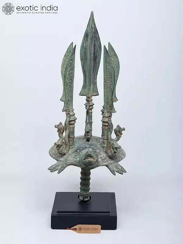 29" Indonesian Weapon with Nagas on Tortoise | Brass Statue on Wood Base