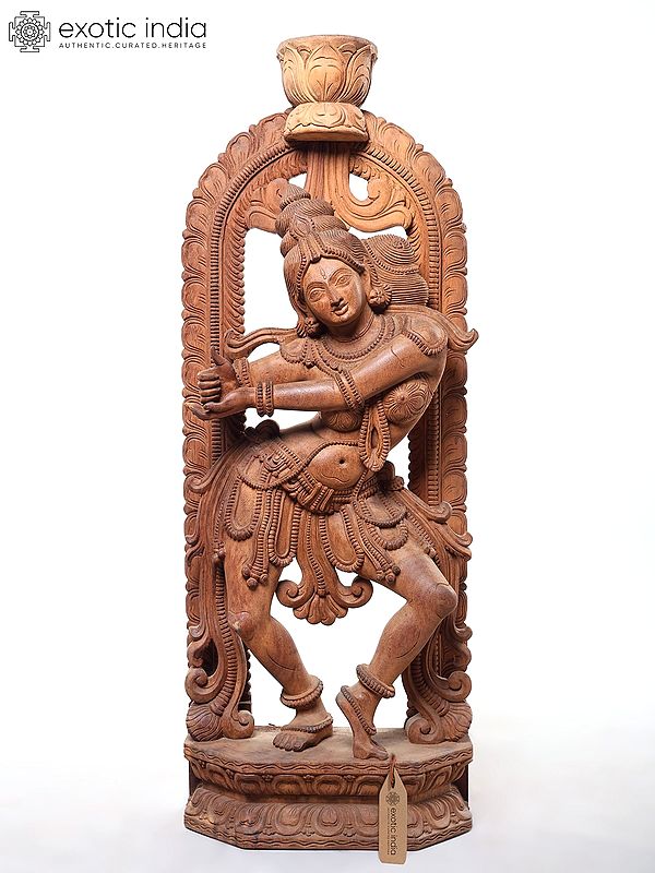 Wooden Temple Sculpture: Devangana in Tribhanga Pose