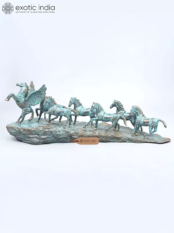 36" Large Brass Seven Running Horses | Home Decor Statue