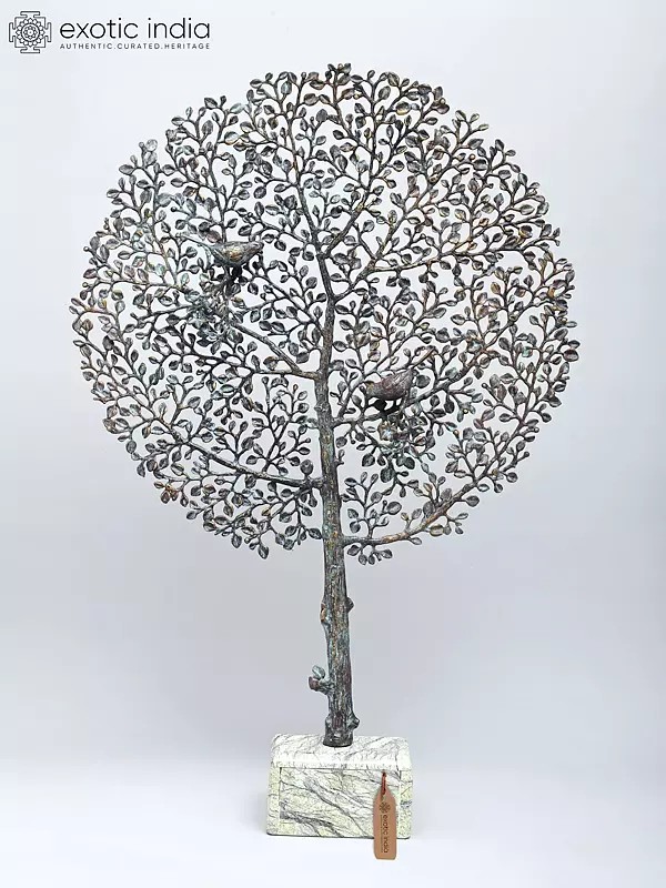 Metal Tree of Life Sculpture with Birds for Home Decor