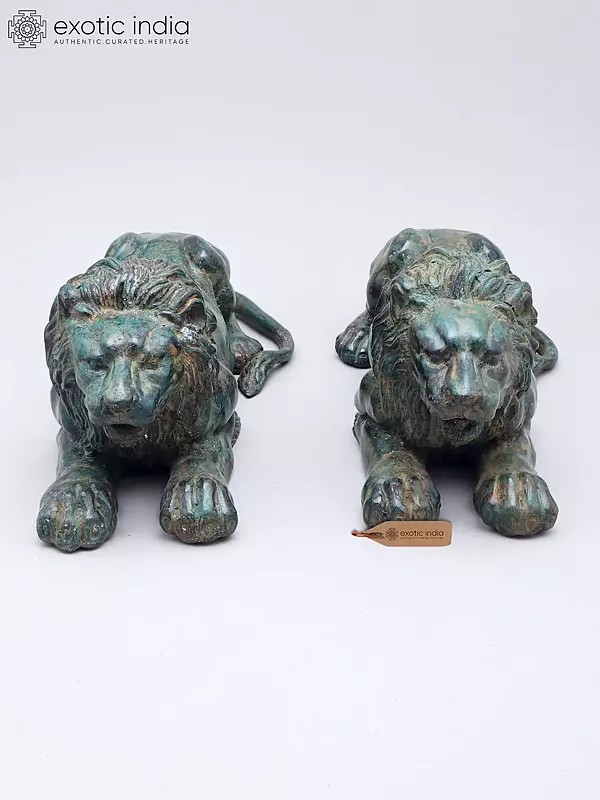 Majestic Brass Lion Pair for Table Decor