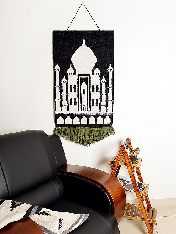 Black-White Cotton Taj Mahal Pattern Wall Hanging