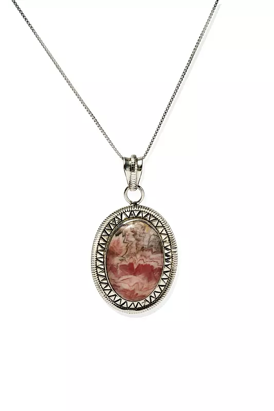 Oval Shape Rhodochrosite Pendant