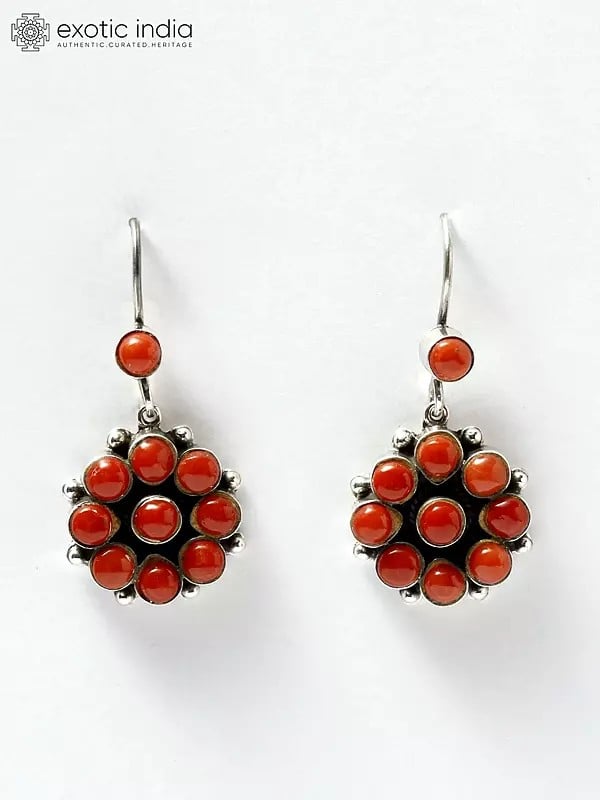 Floral Design Coral Earrings | Sterling Silver Jewelry