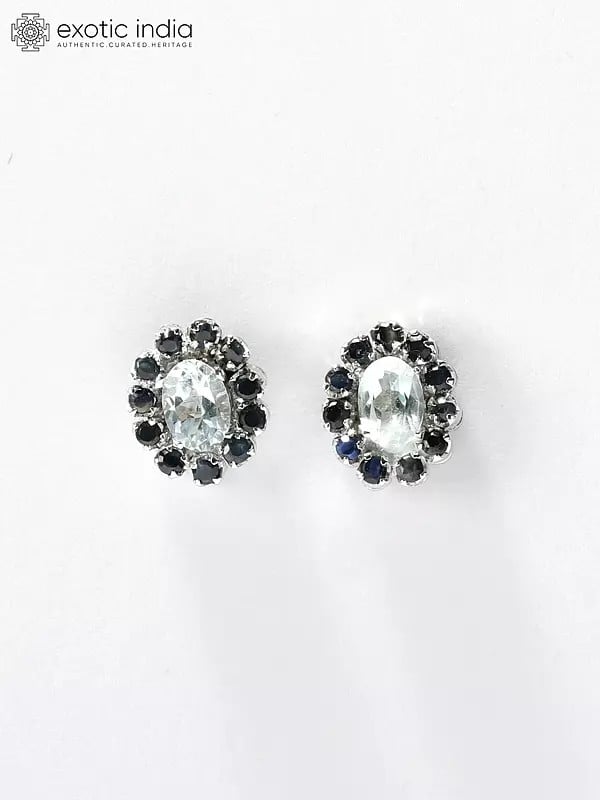 Faceted Oval Cut Blue Topaz Tops with Sapphire Gemstones