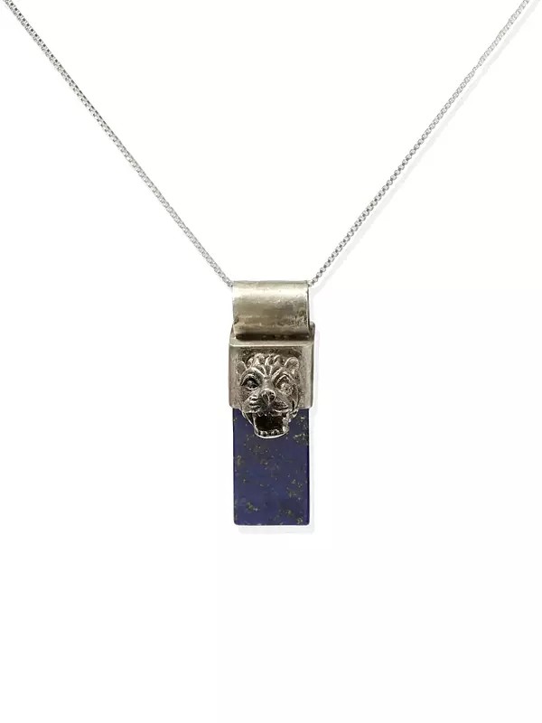 Lion Face Sterling Silver Pendant with Lapis Lazuli