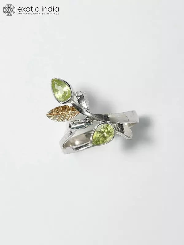 Leaf Design Sterling Silver Ring with Peridot Gemstone