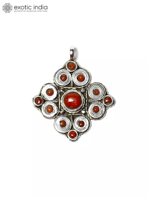 Sterling Silver Pendant with Round Cut Coral