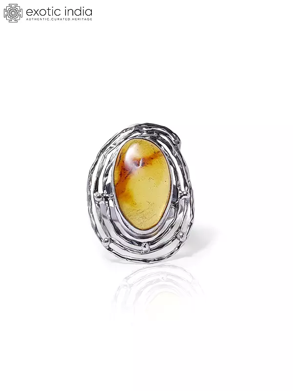Oval Amber Sterling Silver Ring