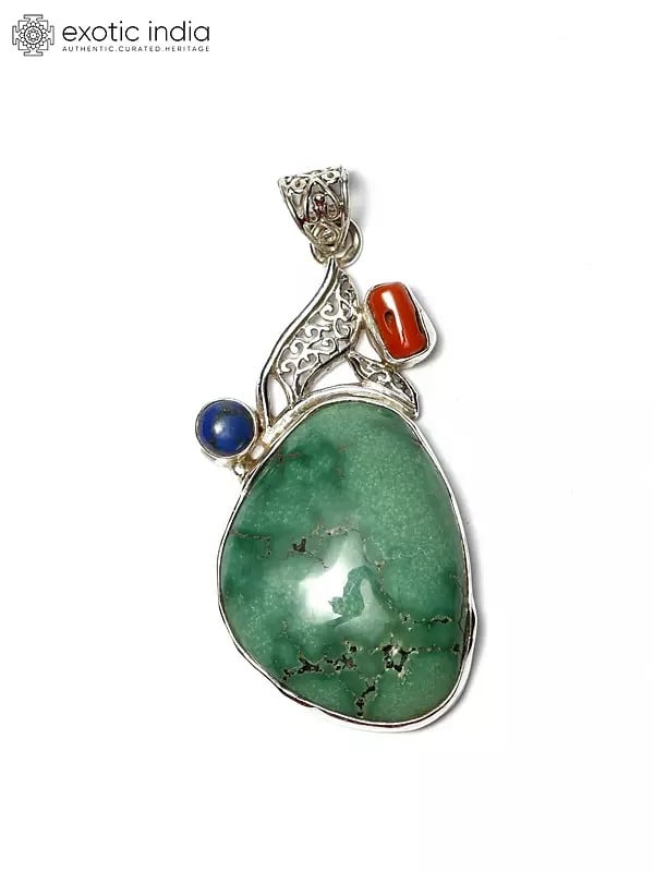 Carico Lake Turquoise Pendant with Coral and Lapis Lazuli