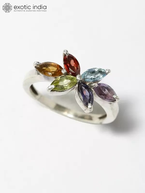 Faceted Gemstone Ring (Blue Topaz, Iolite, Garnet, Peridot and Citrine)