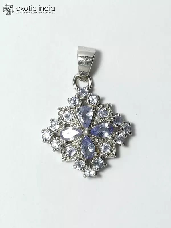 Floral Design Faceted Tanzanite Pendant | Sterling Silver Jewelry