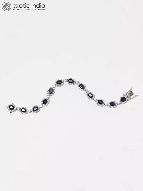 Blue Sapphire Sterling Silver Bracelet with Cubic Zirconia