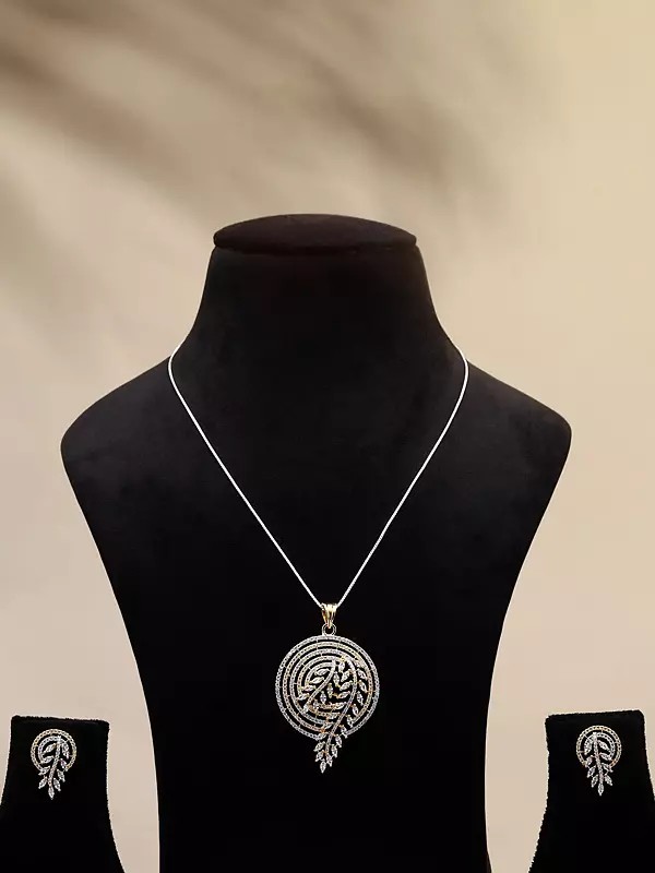 Leaf Design Pendant and Earrings Set