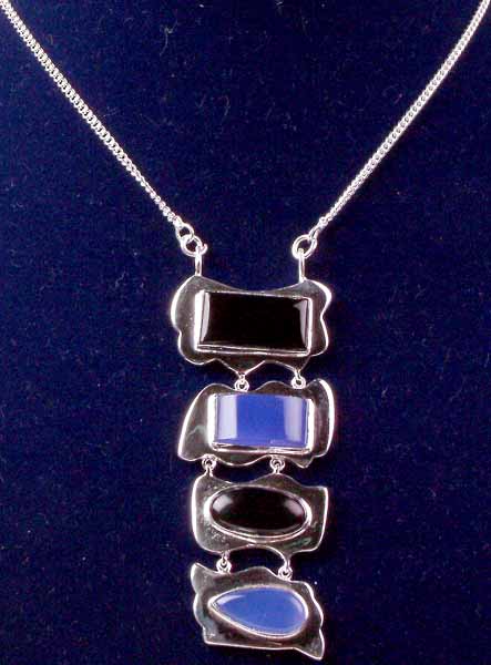 Black Onyx and Blue Chalcedony Necklace