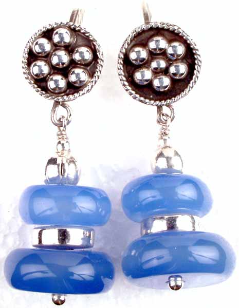 Blue Chalcedony Disc Earrings
