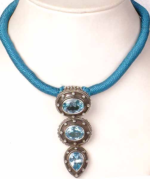 Blue Topaz Necklace with Matching Thread