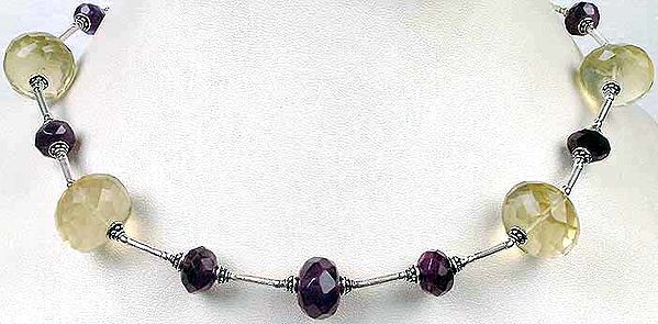 Choker Necklace of Faceted Amethyst and Citrine Rondells