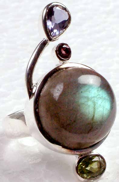 Designer Ring of Labradorite, Amethyst, Garnet & Peridot