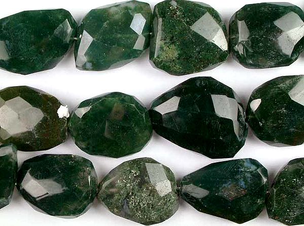 Faceted Moss Agate Flat Tumbles