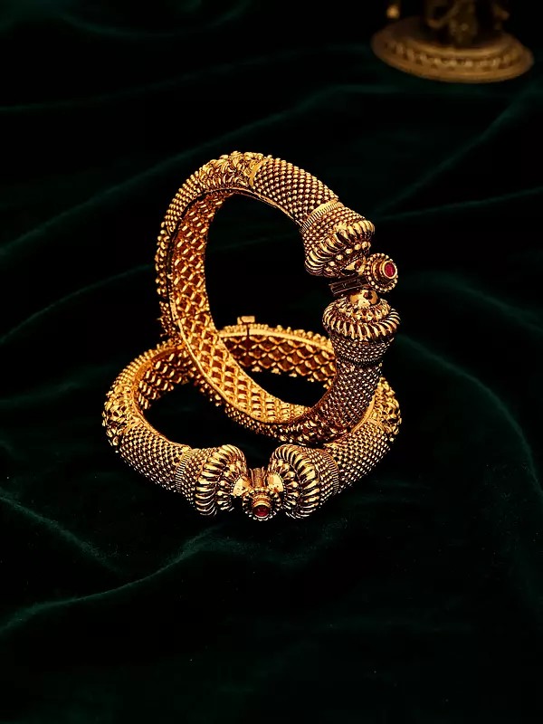 Openable Kada Bangle Pair with Temple Design