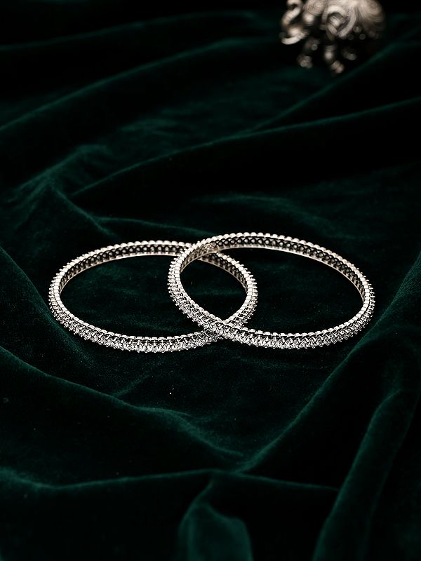 Stone Studded Sterling Silver Bangles (Pair)