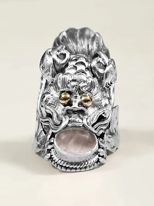 Dragon Ring with Oval Shape Rose Quartz Gemstone