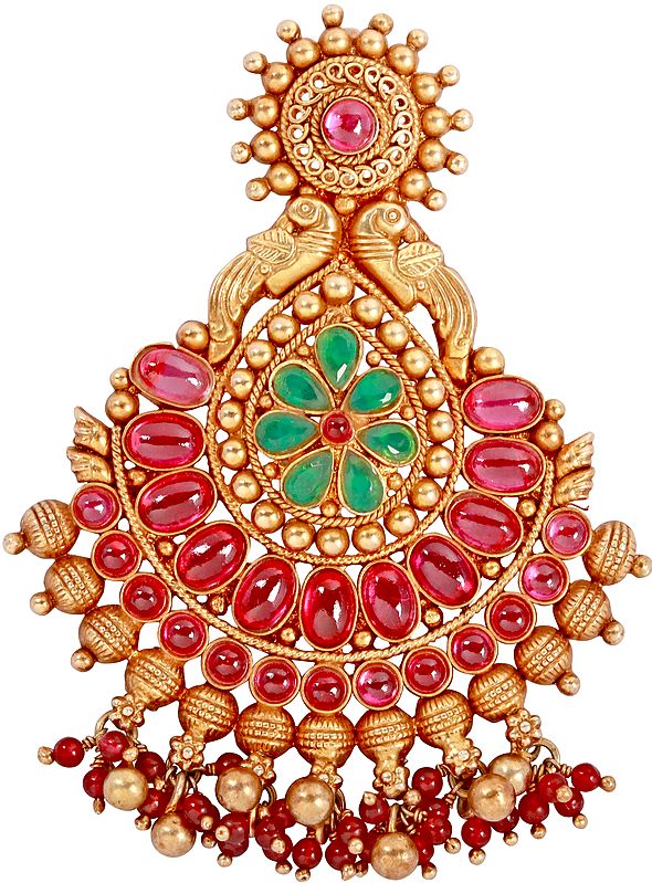 South Indian Temple Pendant Embellished with Pearls and Glass