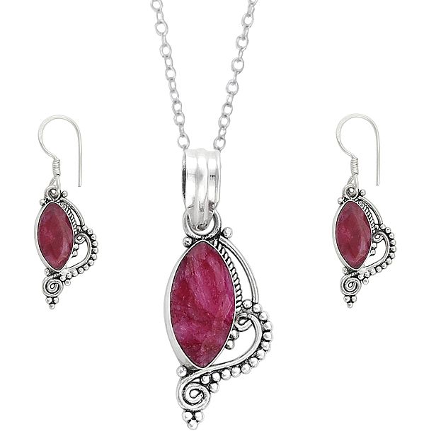 Faceted Ruby Pendant with Earrings Set