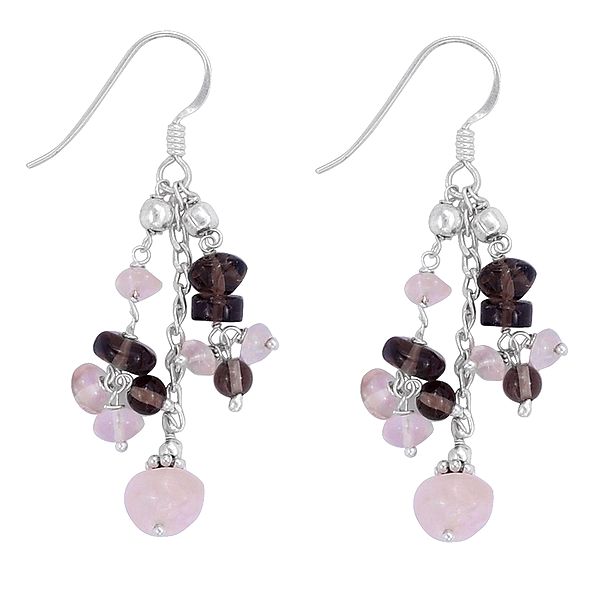 Sterling Silver Earrings with Smoky Quartz and Rose Quartz