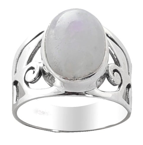 Designer Sterling Silver Ring with Rainbow Moonstone