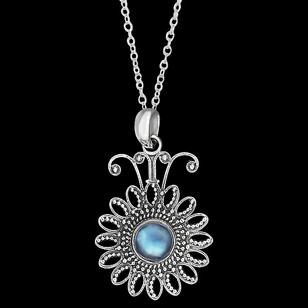 Flower Shaped Sterling Silver Pendant with Rainbow Moonstone